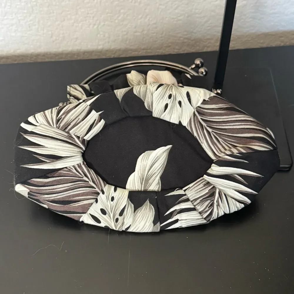 Vintage Abba Hawaii Tropical Floral Black and White Clutch